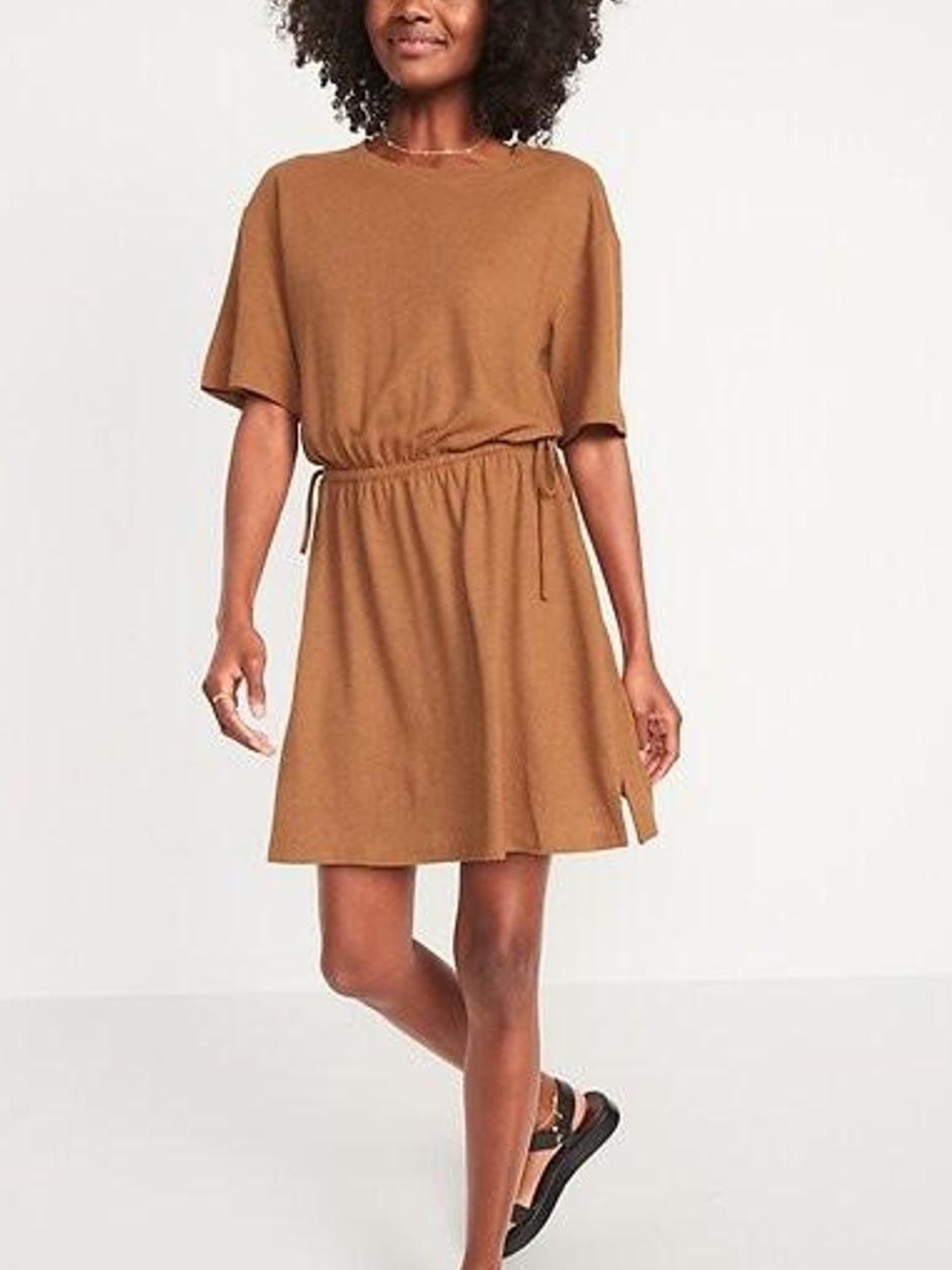 Old Navy linen blend mustard/brown t-shirt dress size small